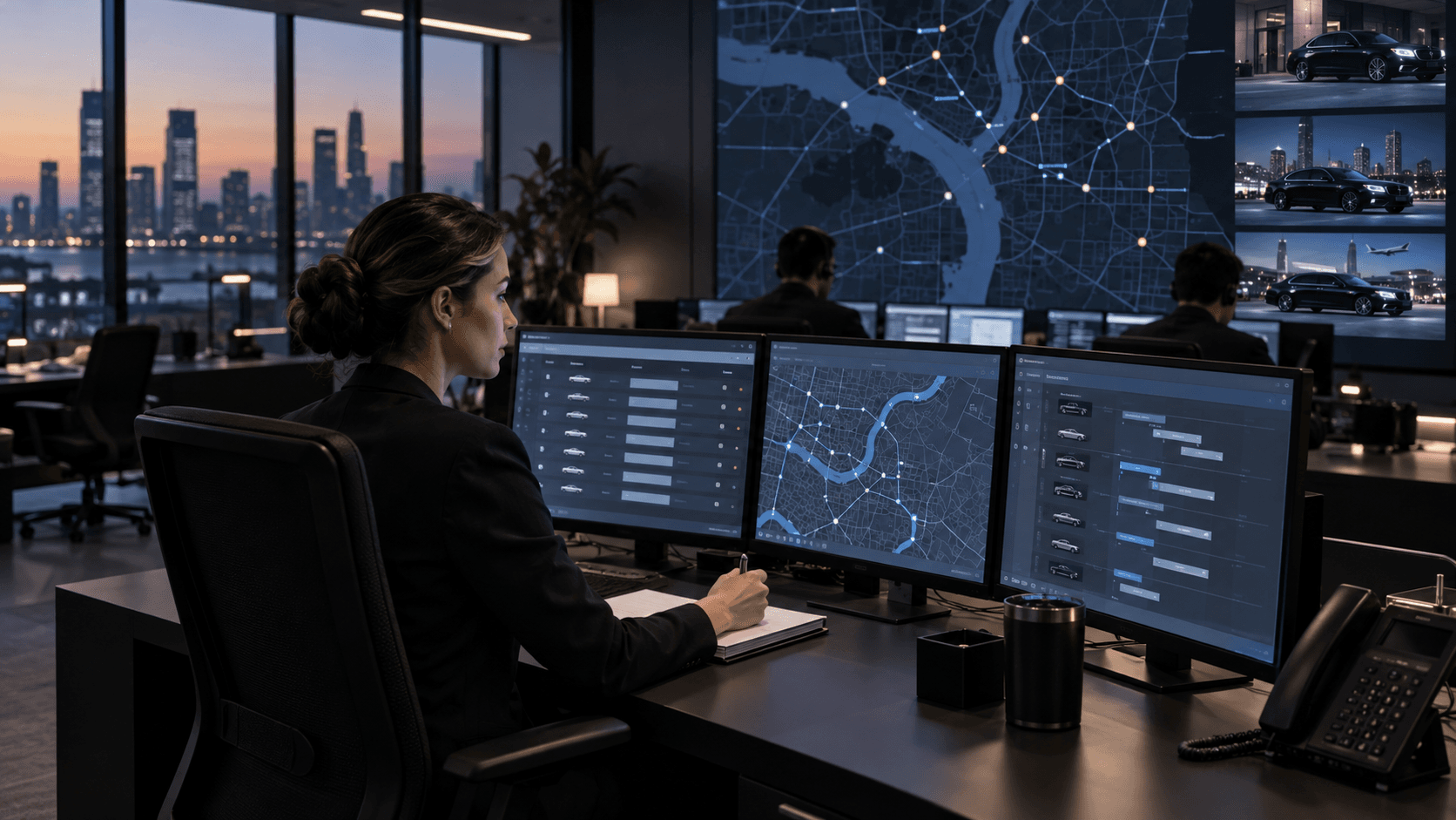 Transportation coordinator working in a modern dispatch room